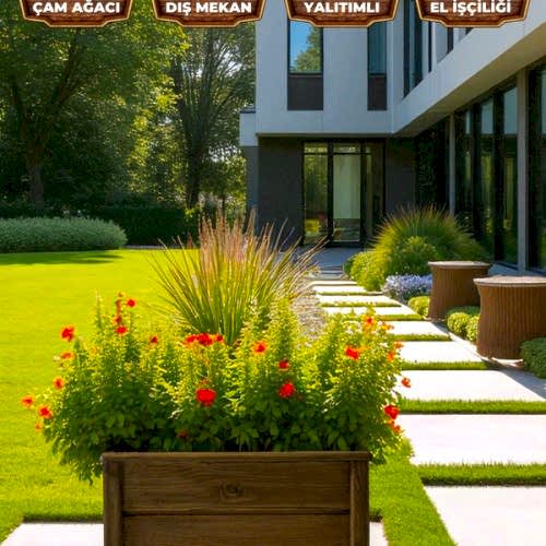 Ahşap Saksı Dış Mekan Çiçeklik Ahşap Dekoratif Bahçe Saksısı Ceviz (45*30)